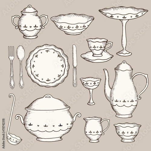 Set of hand drawn cookware