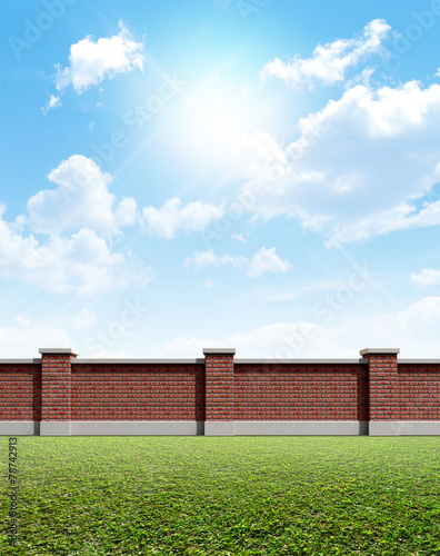 Wallpaper Mural Brick Wall Grass And Blue Sky Torontodigital.ca