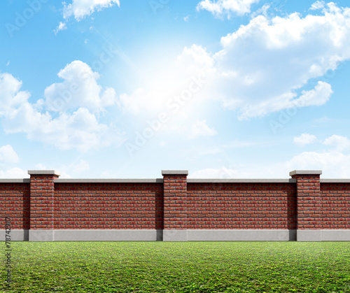 Wallpaper Mural Brick Wall Grass And Blue Sky Torontodigital.ca