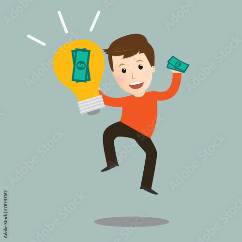 Vector of man make money from idea.concept