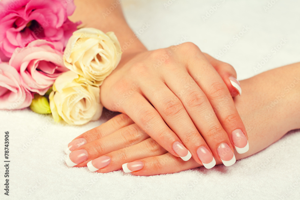 Fototapeta premium Beautiful female hands with french manicure