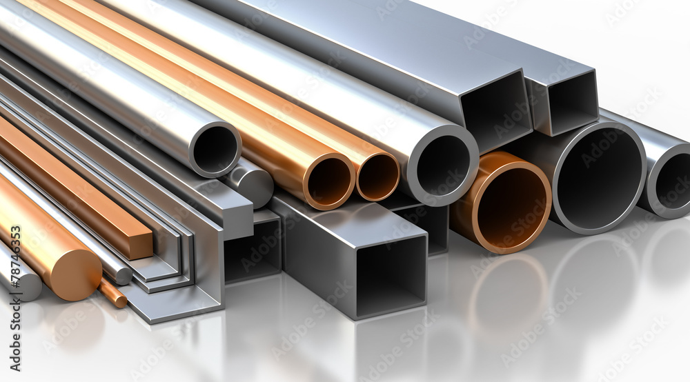 Fototapeta premium round and square tube, pipe and corners made of steel and copper