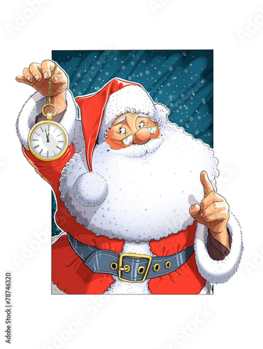 Santa Claus with clock. Isolated on white background