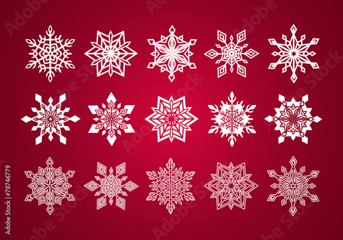 Set of Various Fine Lace Snowflakes for Christmas on Wine Red