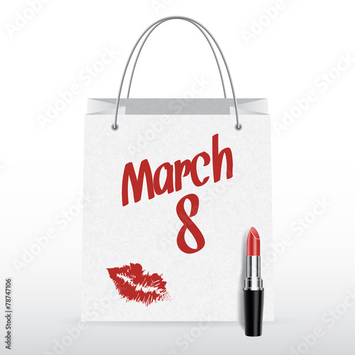 Vector shopping bag with lipstick 8 March inscription