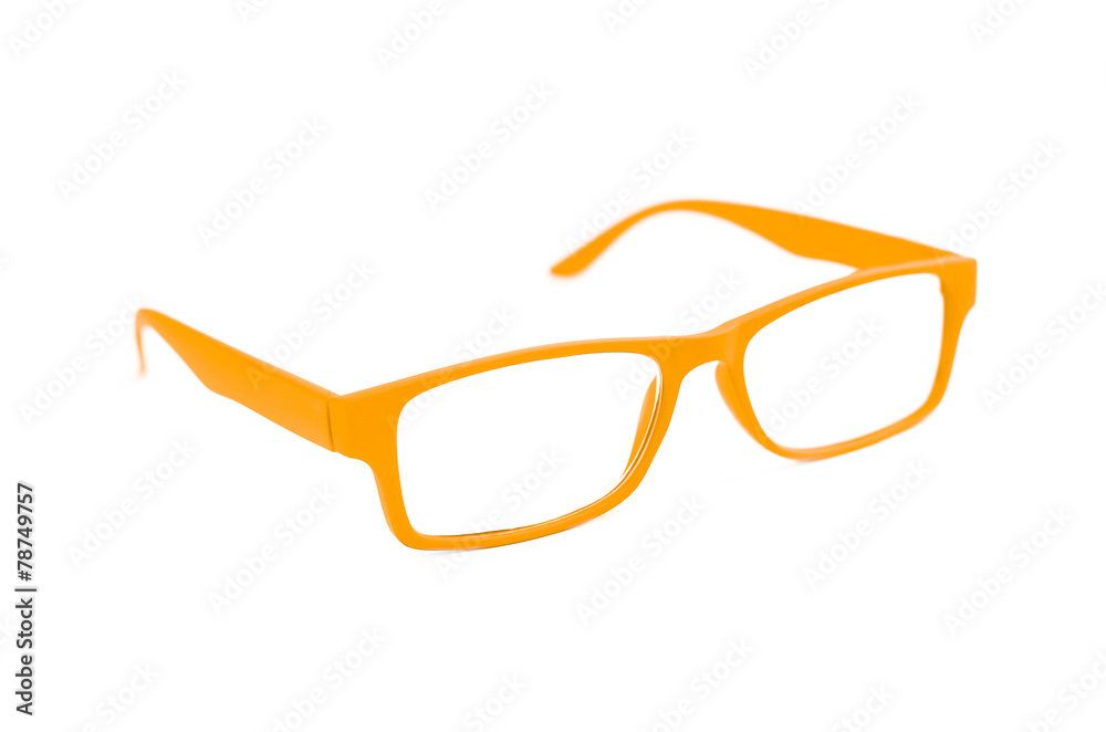 Fototapeta premium Orange Eye Glasses Isolated on White shallow depth of field and