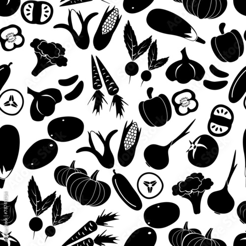simple black vegetables icons seamless pattern eps10