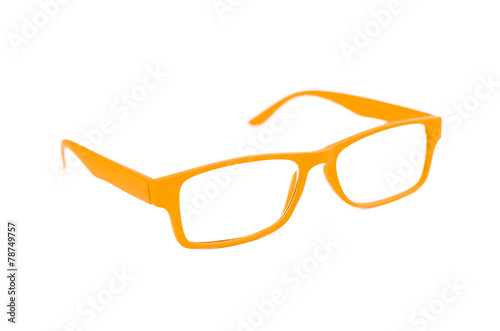 Orange Eye Glasses Isolated on White shallow depth of field and