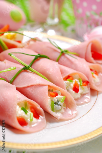 ham rolls stuffed with cheese and vegetables
