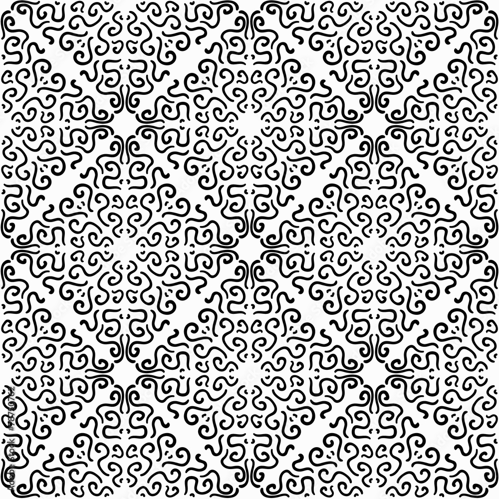 Black curly graphic pattern on white background