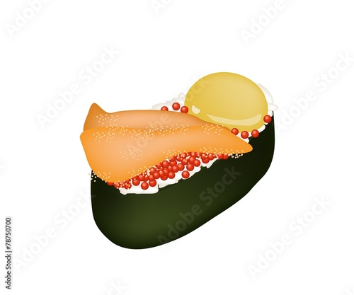 Tobiko with Sea Urchin and Raw Quail Egg Sushi