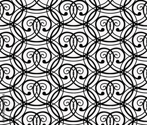 Elegant Black Curly Forged Seamless Pattern on White Background