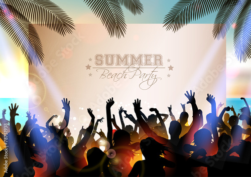 Summer Beach party WITH dance silhouettes and sunset