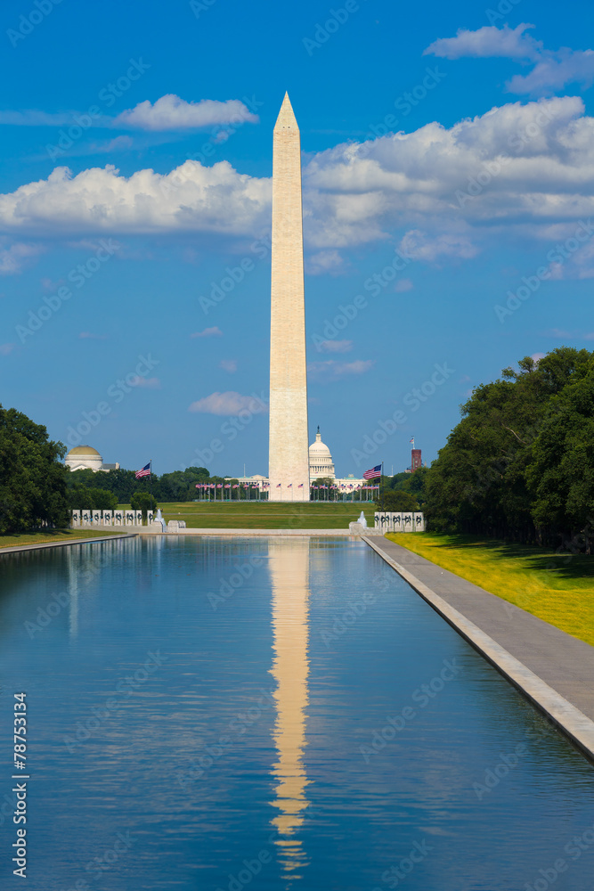Washington Monument reflecting pool in USA