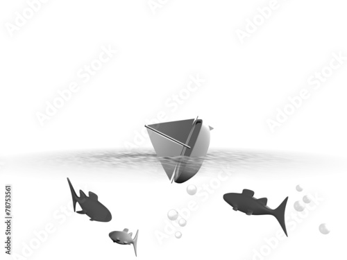 Illustratie van zinkende boot onder water photo