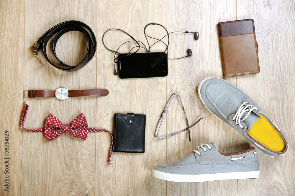 Still life of casual man. Modern male accessories Still life of casual man. Modern male accessories