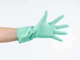 hand with protective rubber glove