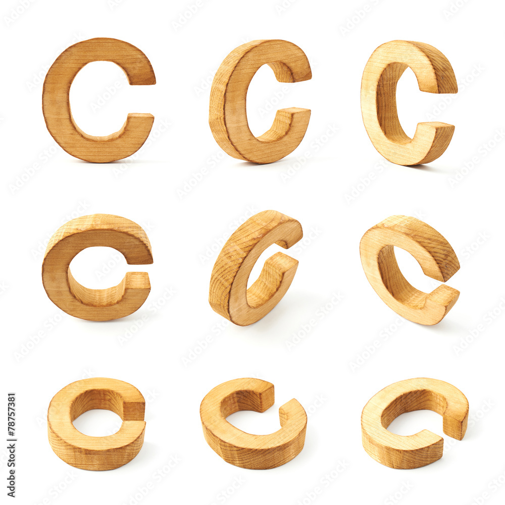 Set of nine block wooden letters isolated Set of nine block wooden letters isolated