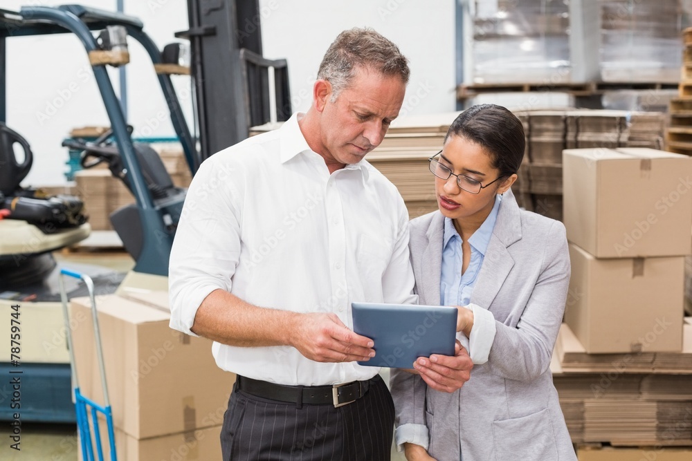 Fototapeta premium Warehouse manager and her boss working together