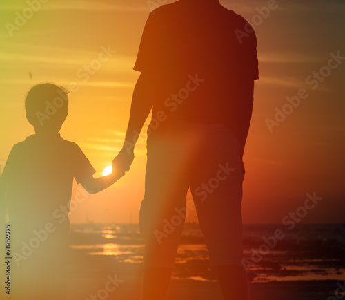 father and son holding hands at sunset © nadezhda1906