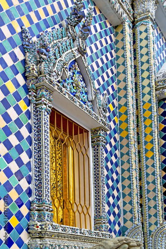 window     gold    temple    bangkok  grate blue photo