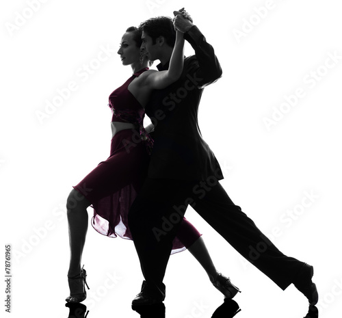Fotografie, Obraz couple man woman ballroom dancers tangoing  silhouette