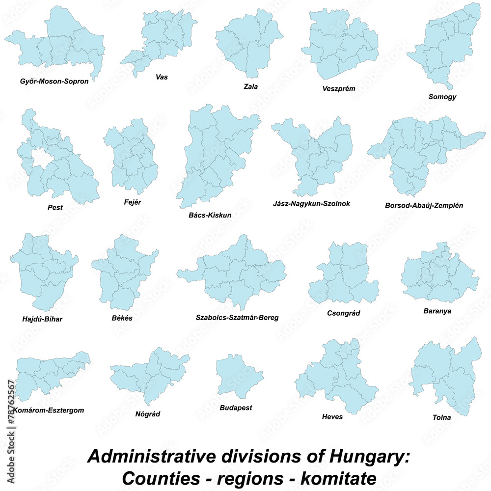 Gebietskarten von Ungarn Stock Vector | Adobe Stock