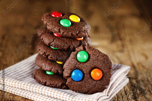 Homemade  chocolate cookies decorated with multi-colored candy d