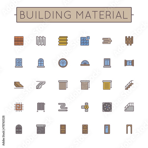 Vector Colored Building Material Line Icons