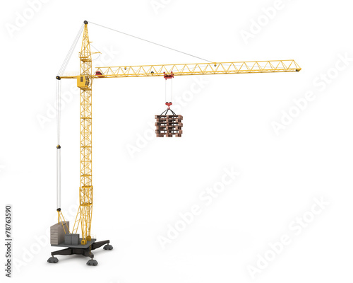 Crane with hook hanging pallets