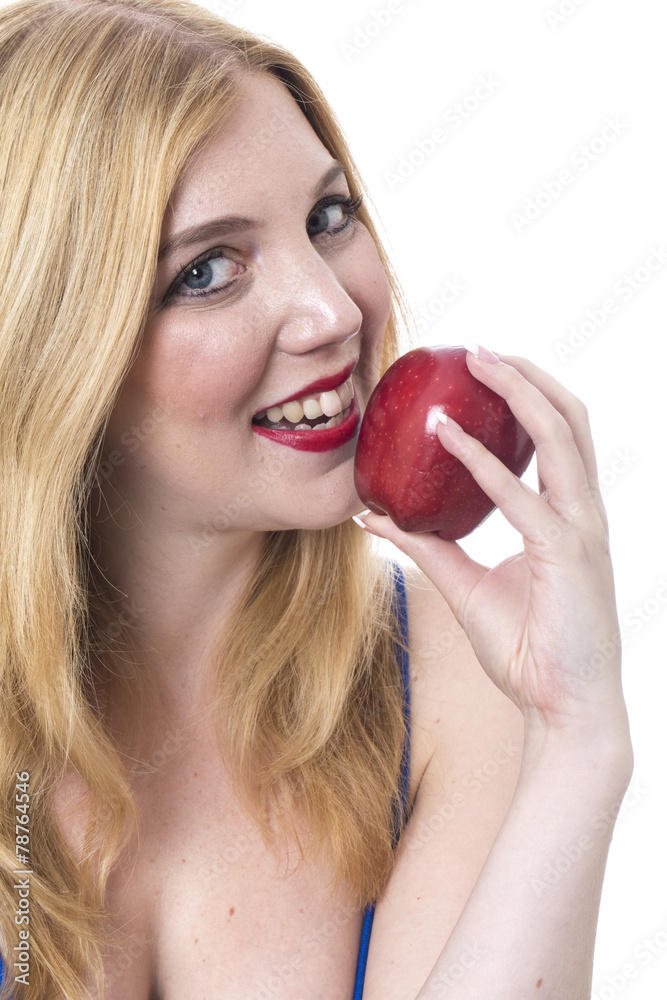 Model Released. Attractive Young Woman Holding a Red Apple Model Released. Attractive Young Woman Holding a Red Apple