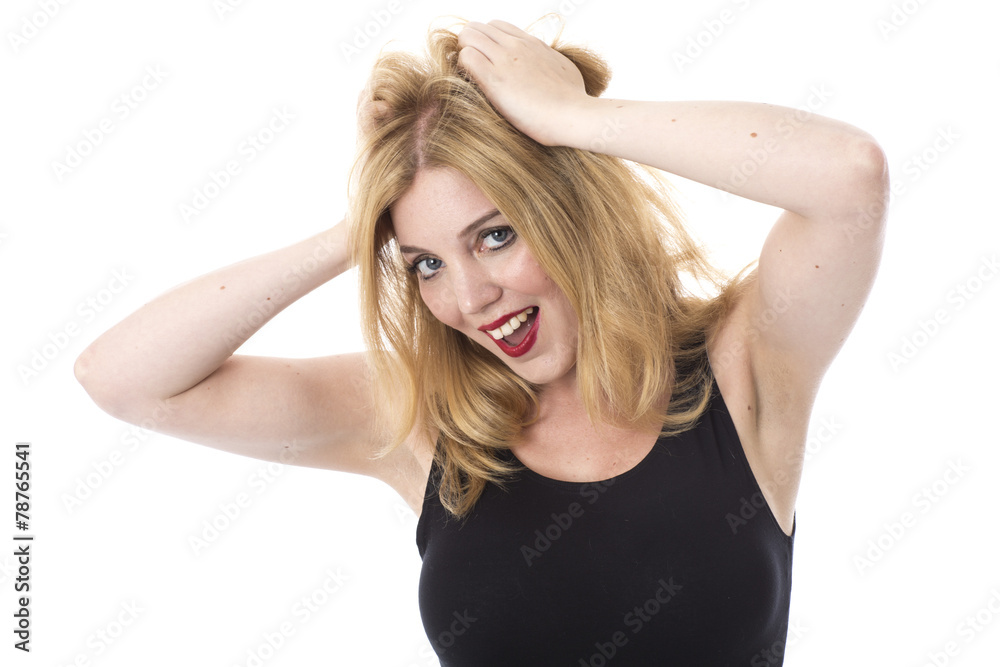 Model Released. Excited Young Woman Pulling Hair Model Released. Excited Young Woman Pulling Hair