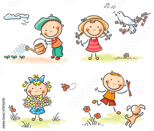 Kids outdoors in spring