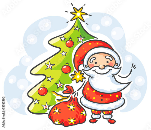 Santa with presents and Christmas tree