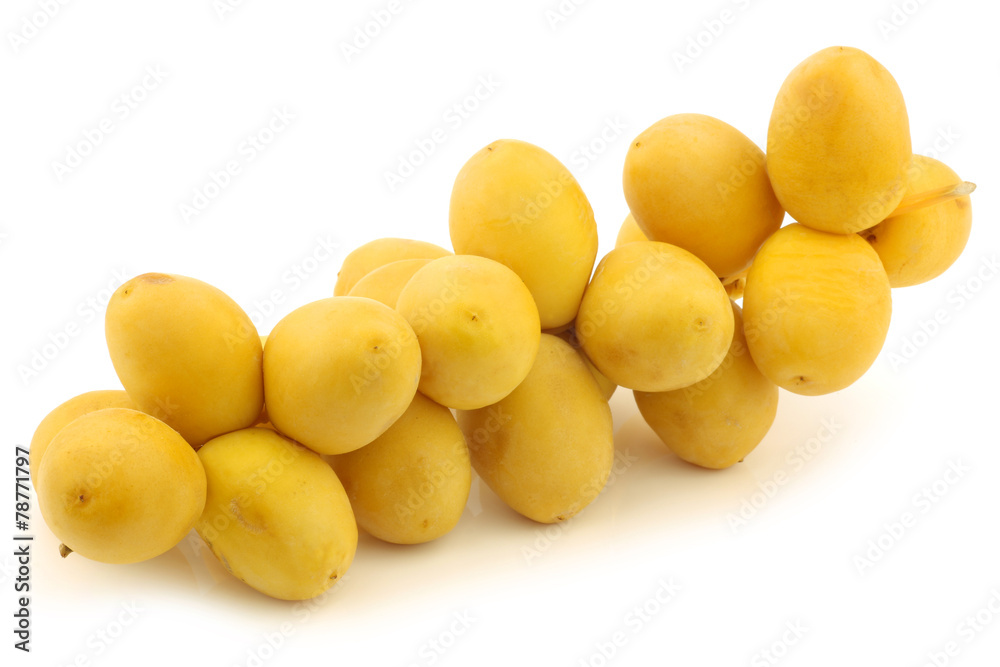 branch with dates (Phoenix dactylifera) on a white background branch with dates (Phoenix dactylifera) on a white background