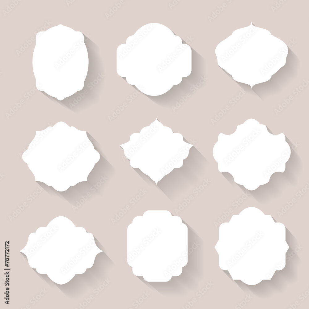 Set of  white silhouette frames  or cartouches for badges