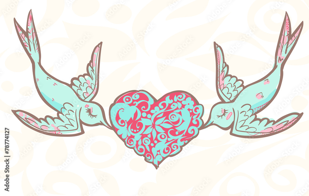 Lovers wedding birds with patterned heart Lovers wedding birds with patterned heart