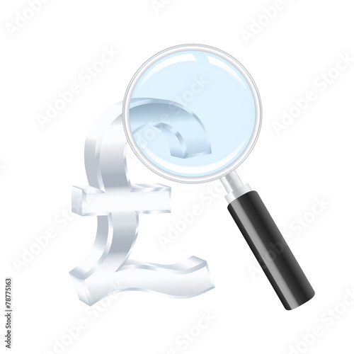 Pound sterling sign and magnifying glass. Vector illustration