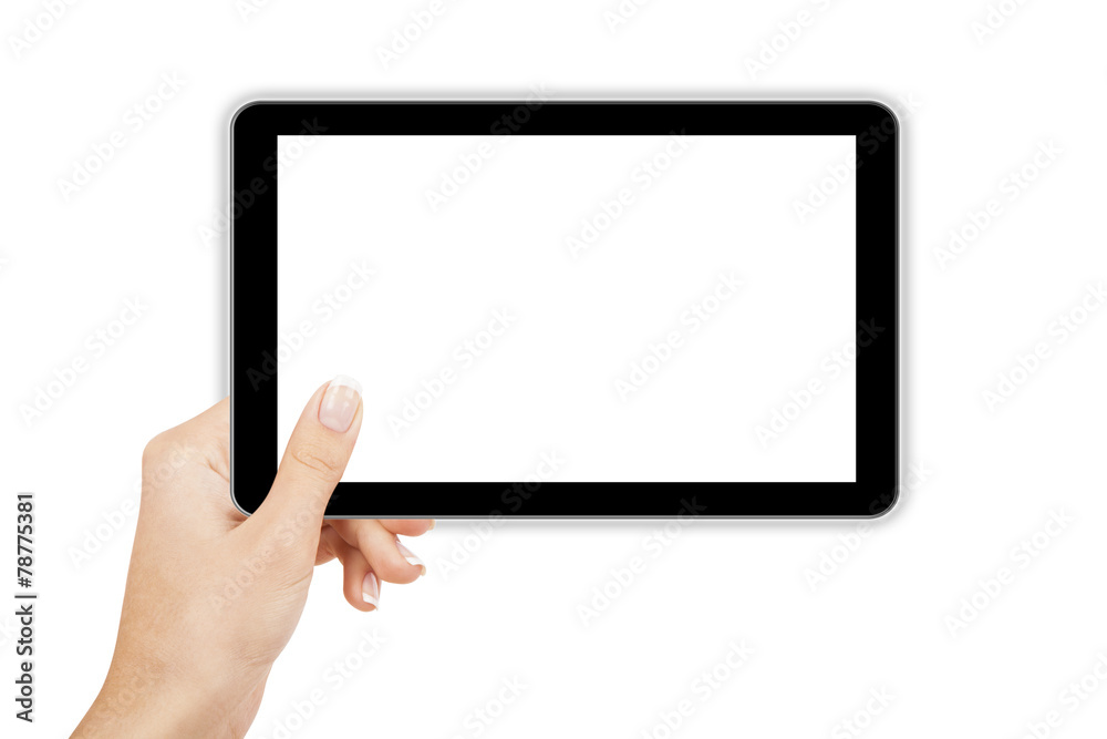 tablet computer isolated in a hand on the white backgrounds tablet computer isolated in a hand on the white backgrounds