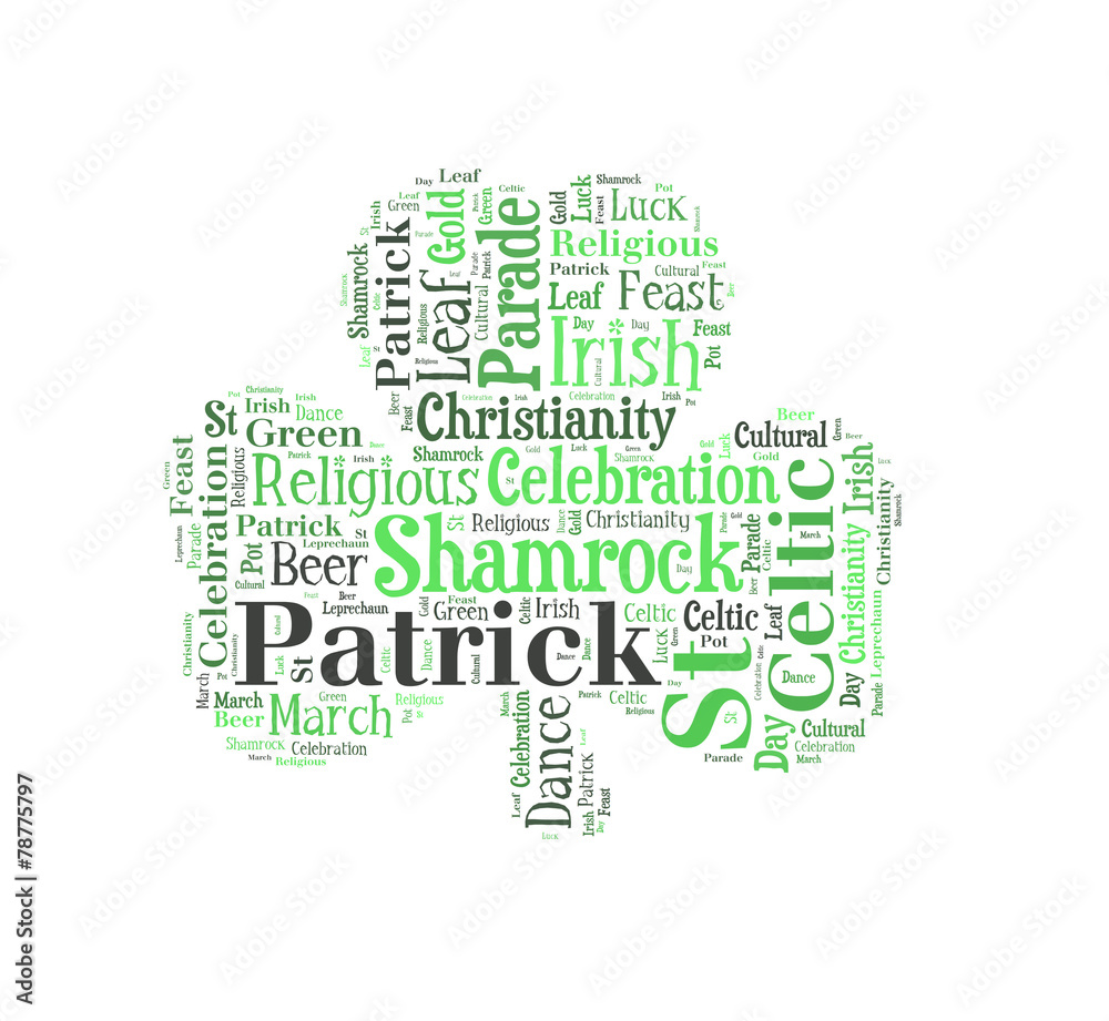 Green shamrock word cloud on white background Green shamrock word cloud on white background