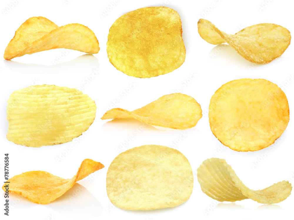 Naklejka premium Set of potato chips close-up