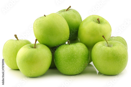 freshly harvested "Granny Smith" apples  on a white background