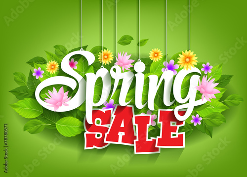 Spring Sale Word with Butterflies, Leaves and flowers