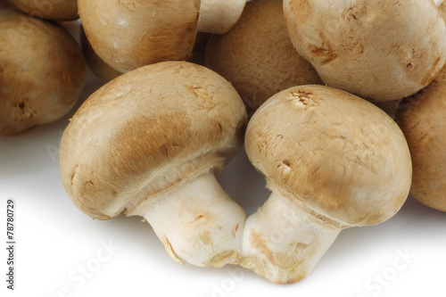 bunch of champignon mushrooms on a white background