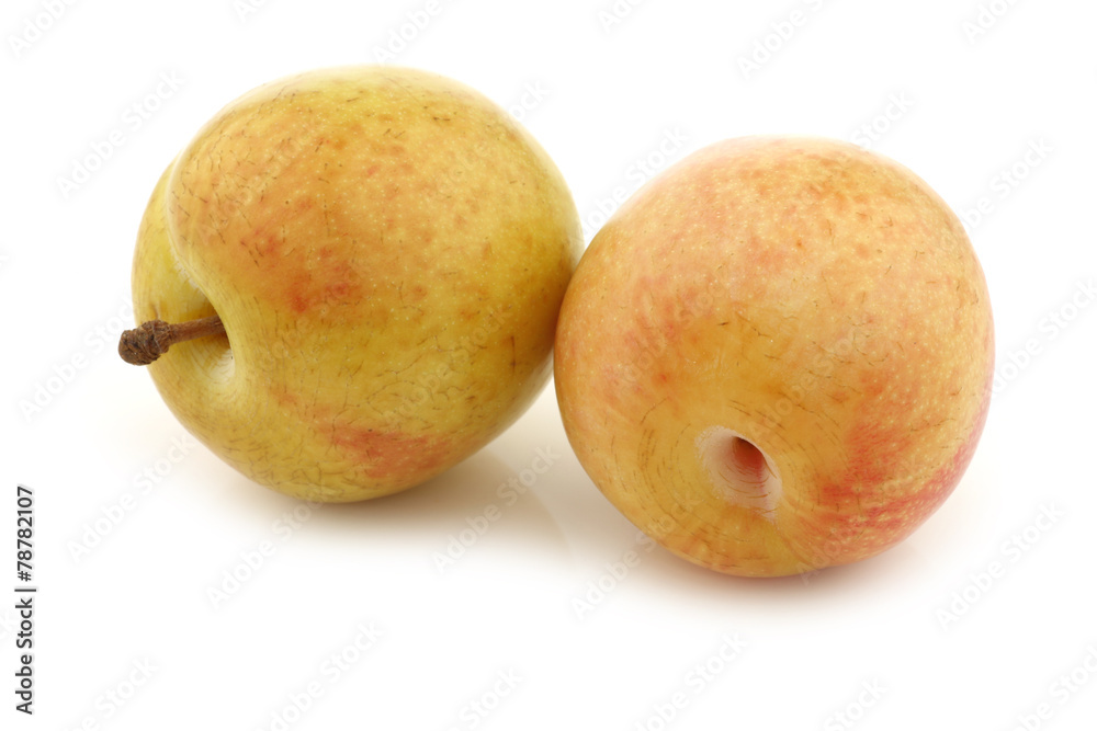 Fresh pluots (Prunus salicina x armeniaca) on a white background Fresh pluots (Prunus salicina x armeniaca) on a white background