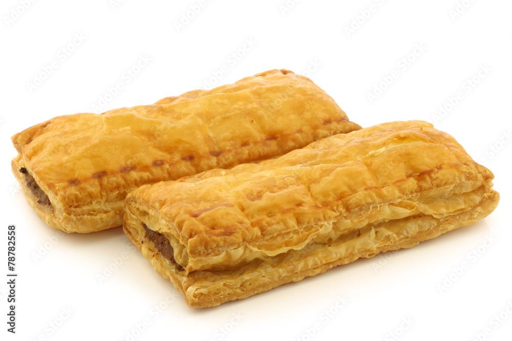 Dutch traditional sausage rolls on a white background Dutch traditional sausage rolls on a white background