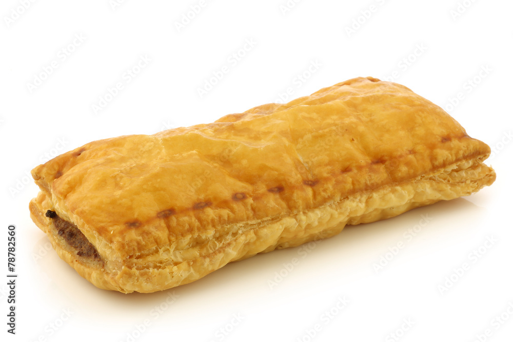 Dutch traditional sausage roll on a white background