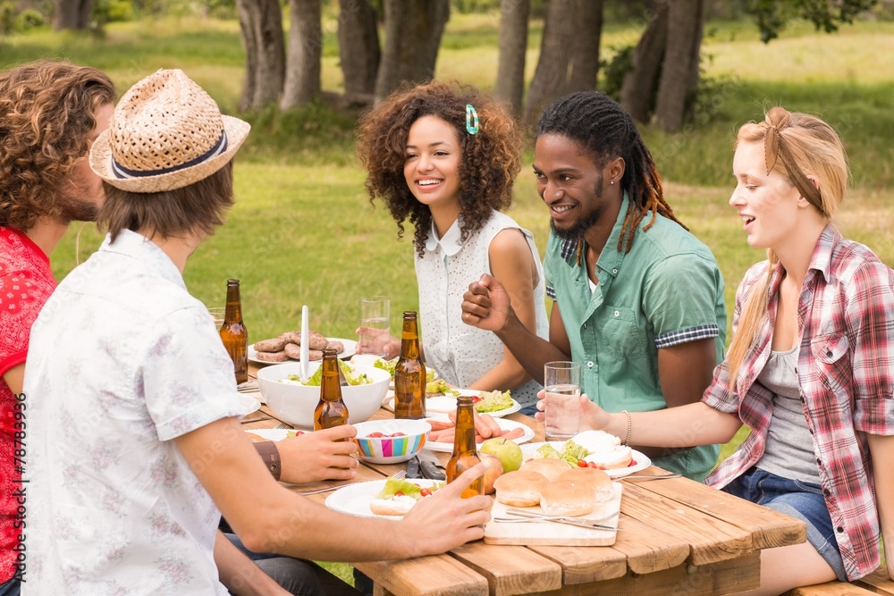 Happy friends in the park having lunch Happy friends in the park having lunch