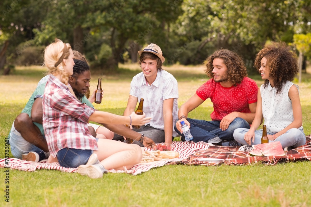 Happy friends in the park having picnic Happy friends in the park having picnic