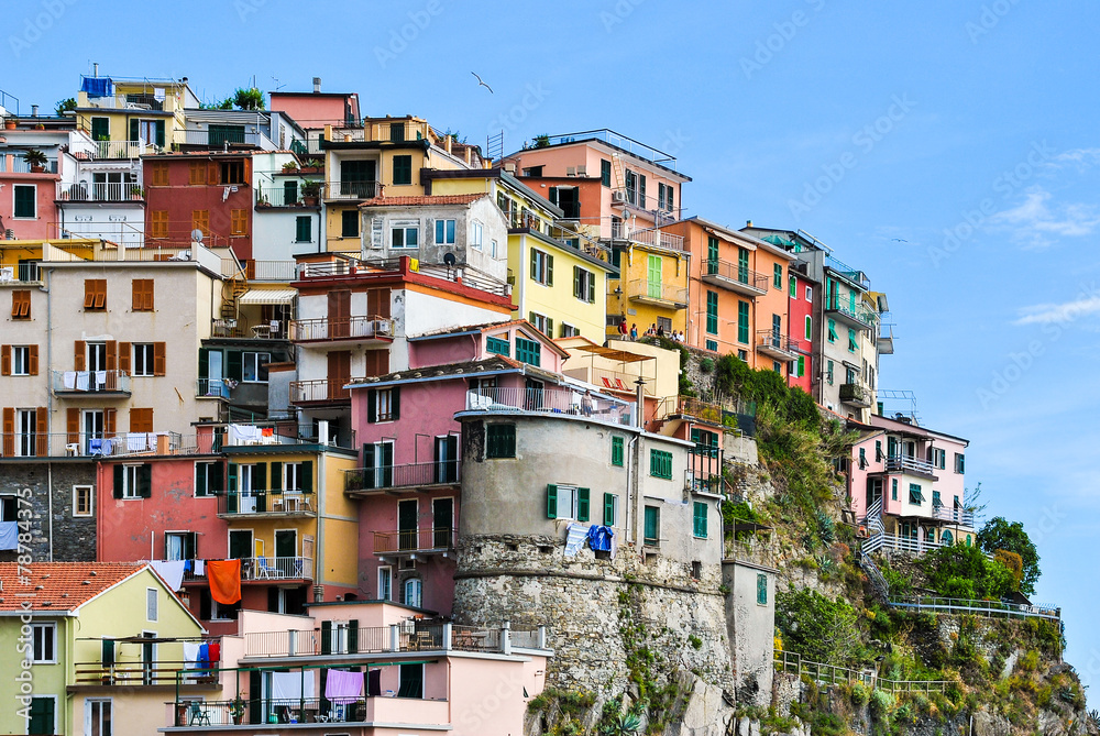 Close-up of packed houses on a hill